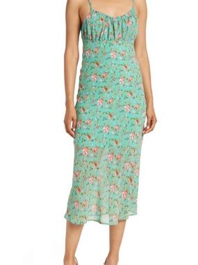 FLORAL maxi Slip Dress in Aqua Green